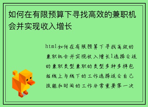 如何在有限预算下寻找高效的兼职机会并实现收入增长